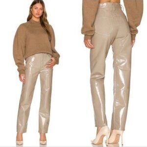 Agolde recycled leather 90s pinch waist Quail Patent Pants sz 30 tan khaki